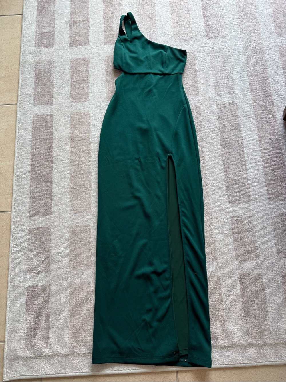 Lulu's One-Shoulder Forest Green Maxi Dress with Side Slit